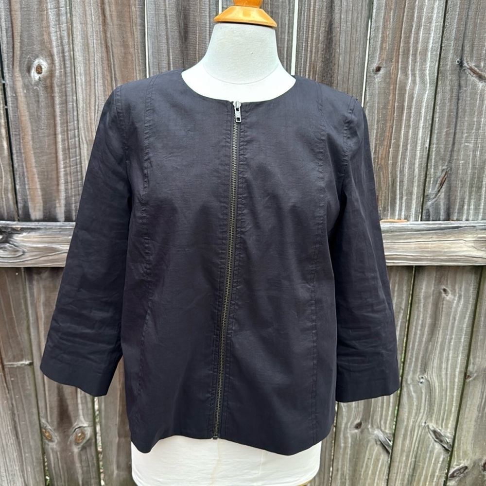 Eileen Fisher polished ramie zip up jacket, size medium